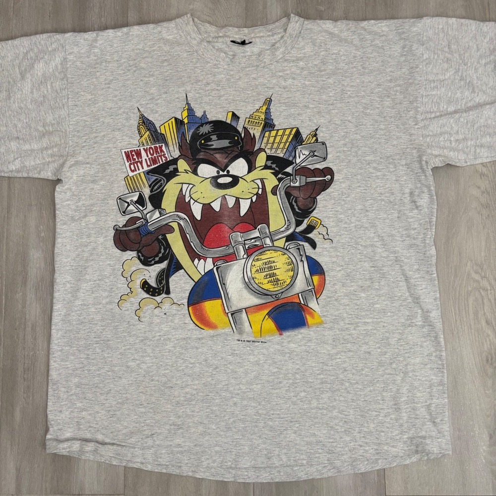 Vintage 1997 Looney Tunes Taz Motorcycle New York City Single Stitch T-Shirt XL